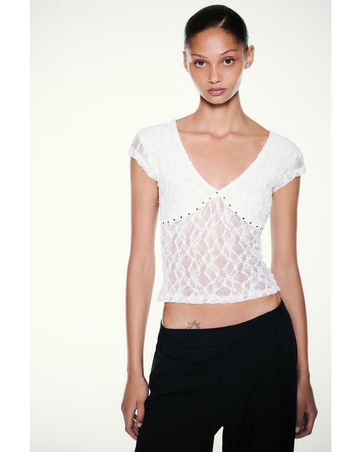 Pull&Bear Blue Studded Lace T-Shirt