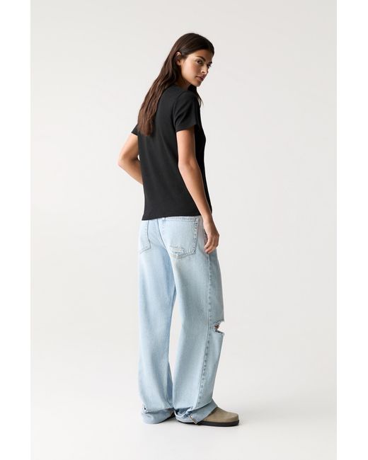 Pull&Bear Black Basic-T-Shirt Mit Kurzen Ärmeln