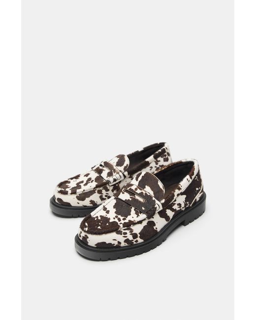 Pull&Bear Black Cowhide Leather Loafers for men