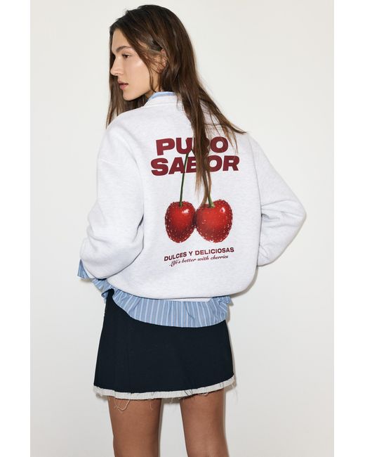 Pull&Bear White Cherry Pure Flavour Sweatshirt
