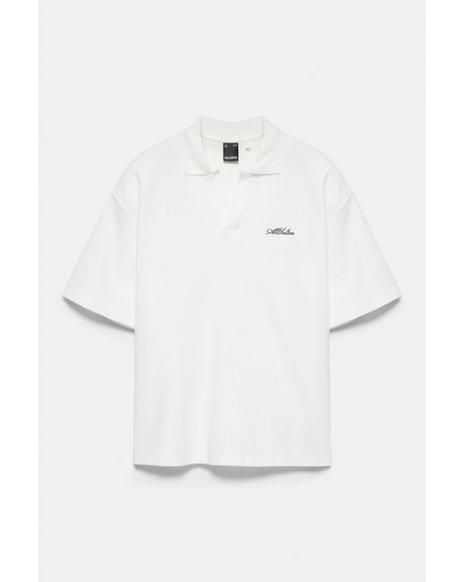 Pull&Bear White Short Sleeve Waffle-Knit Polo Shirt for men