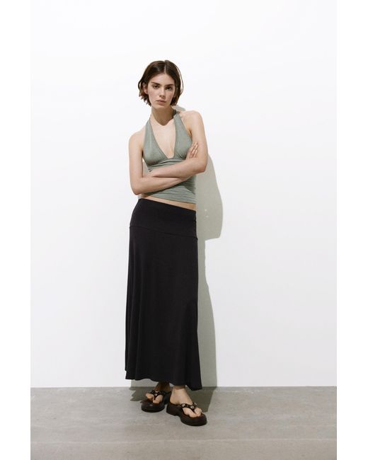 Pull&Bear Black Flared Midi Skirt