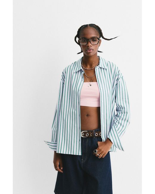 Pull&Bear White Langarmhemd Mit Streifen