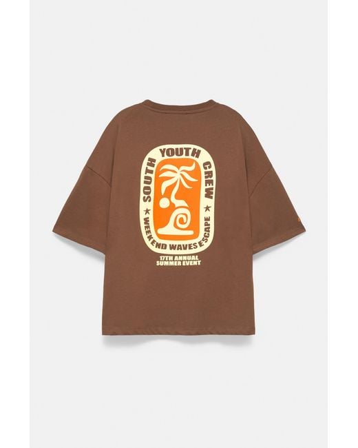 Pull&Bear Green Chocolate Palm Tree Graphic T-Shirt