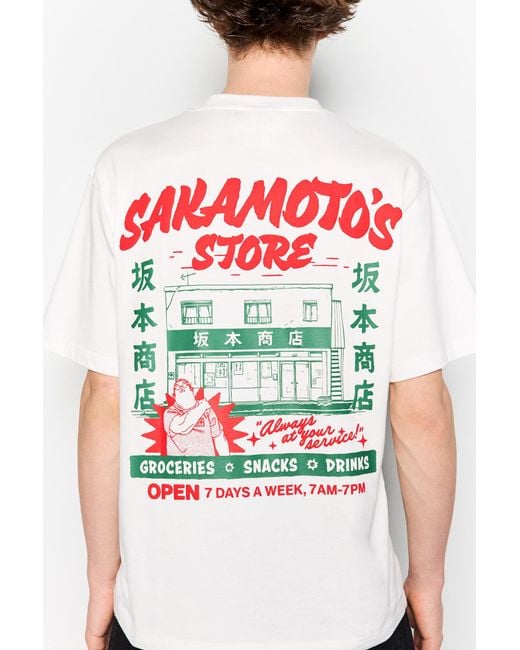Pull&Bear White Sakamoto Store T-Shirt for men