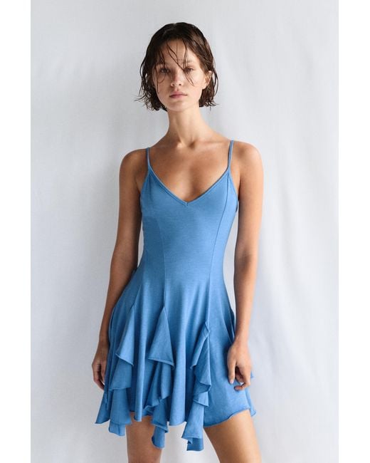 Pull&Bear Blue Short Strappy Flared Dress