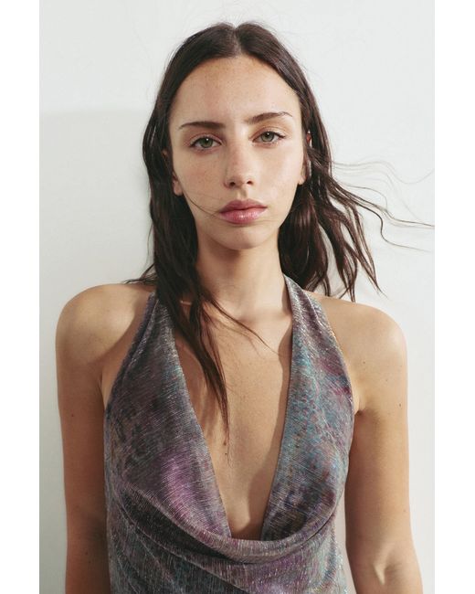 Pull&Bear Multicolor Shimmery Draped Halter Top