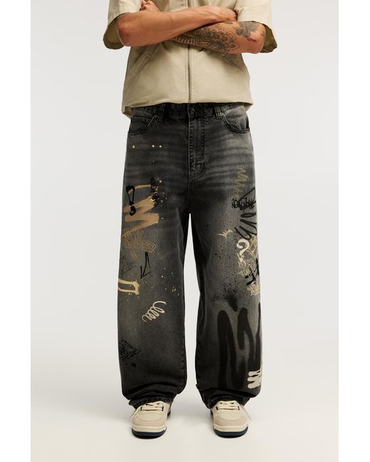 Pull&Bear Multicolor Stwd Graffiti Skater Jeans for men