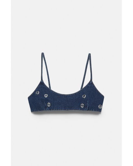 Pull&Bear Blue Denim Eyelet Top