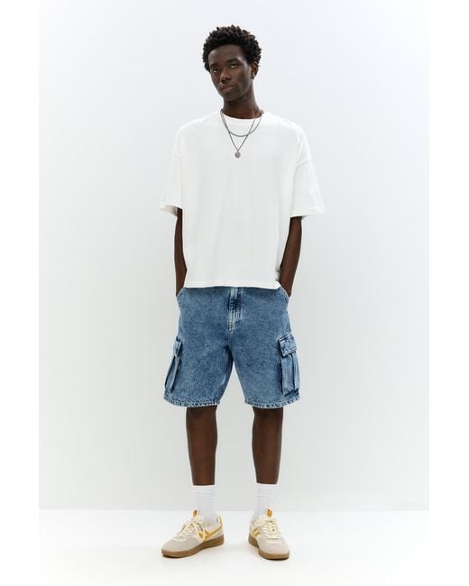 Pull&Bear Blue Denim Cargo Bermuda Shorts for men