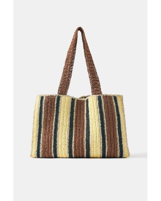 Pull&Bear Brown Striped Woven Shopper Bag