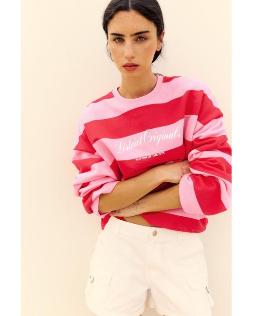 Pull&Bear Red Oversize Striped Sweatshirt