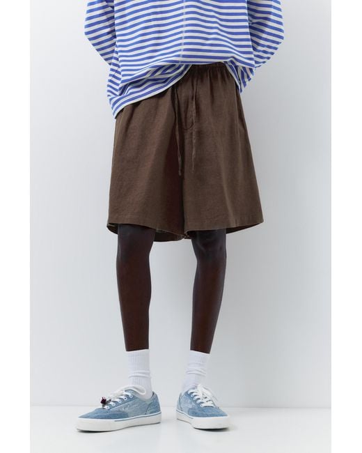 Pull&Bear Blue 100% Linen Bermuda Sweat Shorts for men
