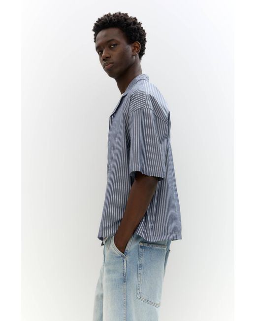 Pull&Bear Gestreiftes Stwd-Hemd Kurze Ärmel in Blue für Herren