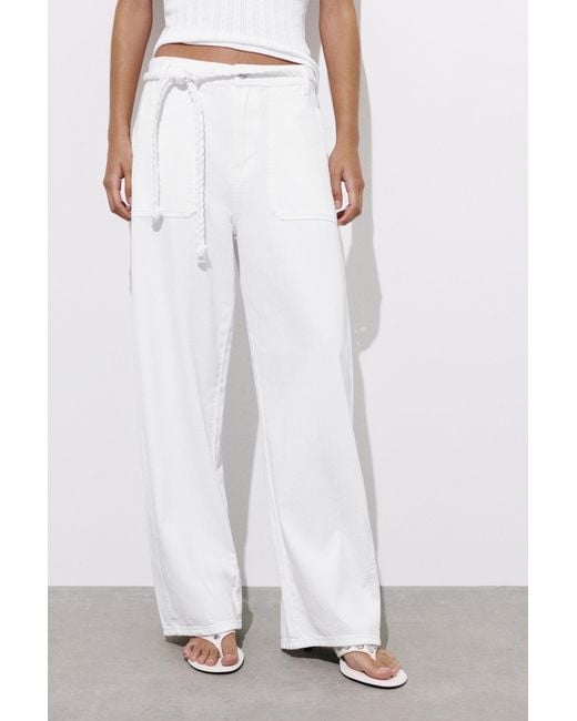 Pull&Bear White Balloon Jeans With Drawstring