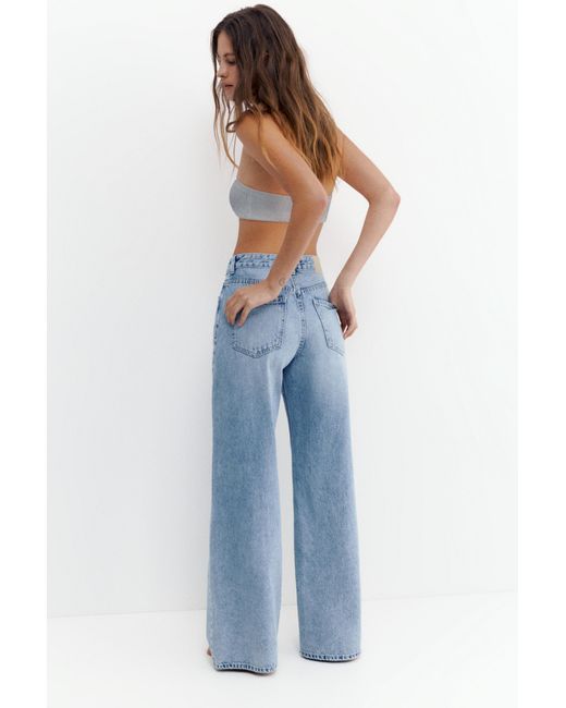 Pull&Bear Blue High-Waist Wide-Leg Jeans
