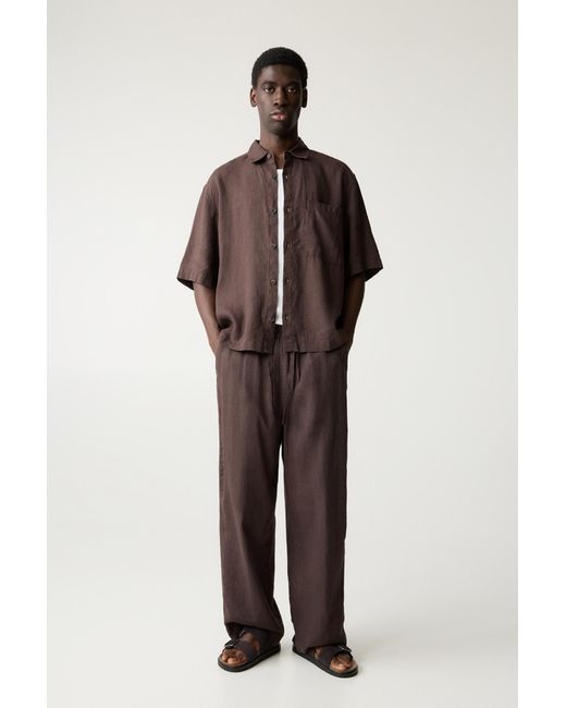 Pull&Bear Brown Linen Jogger Trousers for men
