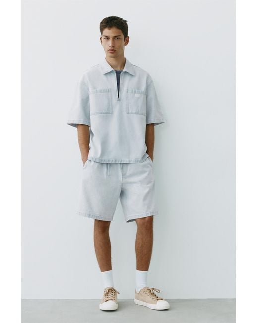 Pull&Bear Multicolor Denim Zip-Up Polo Shirt for men
