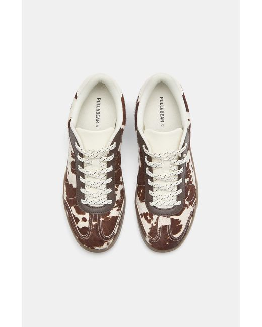 Pull&Bear Blue Cow Print Leather Trainers