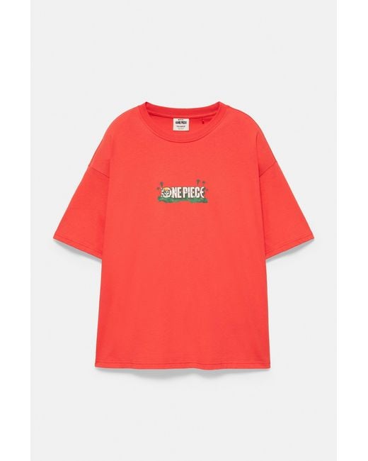 Pull&Bear Red One Piece Relaxed Fit T-Shirt for men