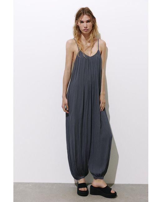 Pull&Bear Blue Flowing Strappy Sarouel Jumpsuit