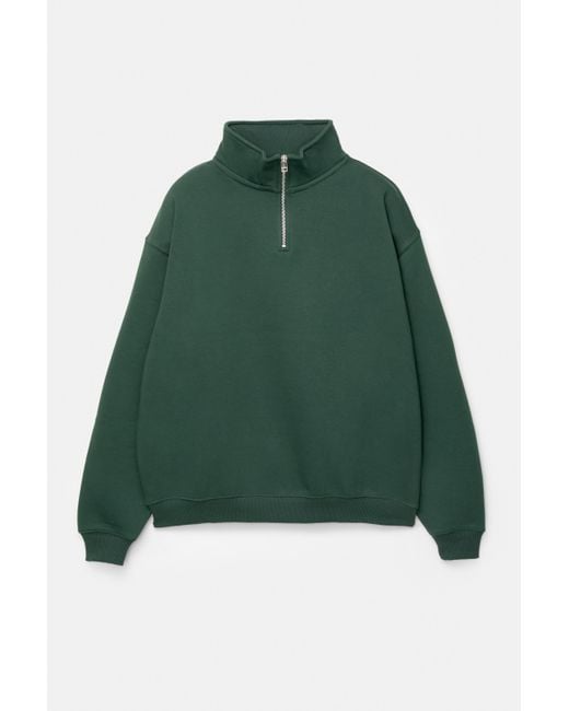 Pull&Bear Green Basic Quarter-Zip Sweatshirt for men