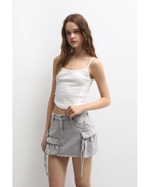 Pull&Bear White Cargo Mini Skirt With Multiple Pockets