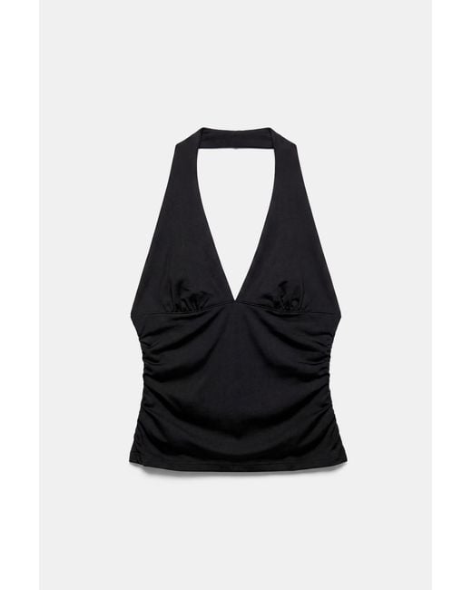 Pull&Bear Black Halter Neck Top With Gathering