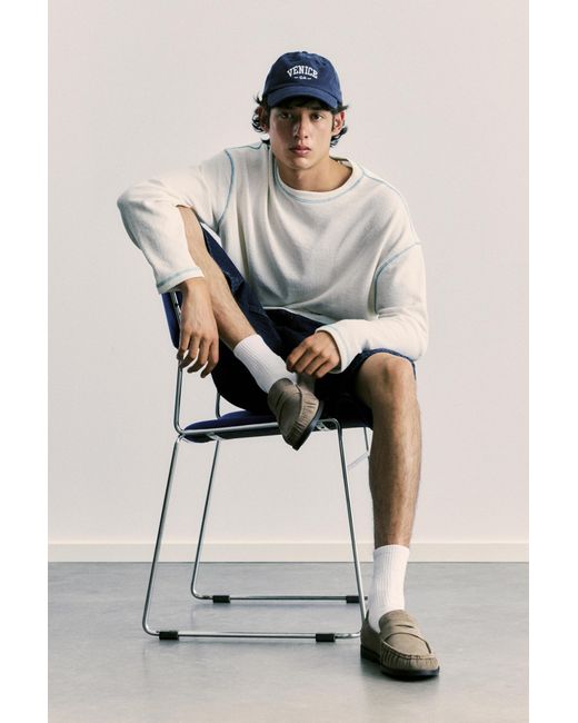 Pull&Bear White Ruched Leather Loafers for men