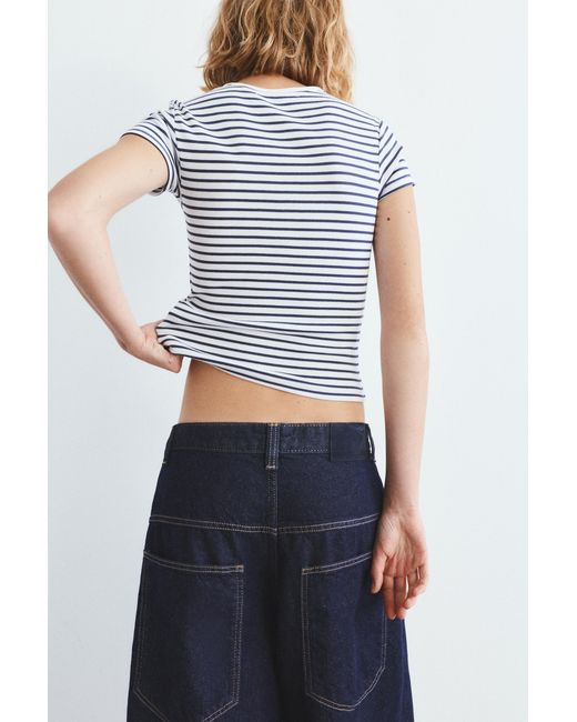 Pull&Bear Blue Ribbed Short Sleeve T-Shirt