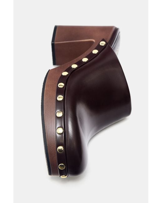 Pull&Bear Blue Heeled Clogs With Studs