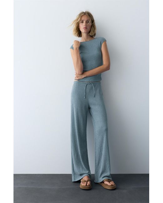 Pull&Bear Blue Flat Voluminous Sandals