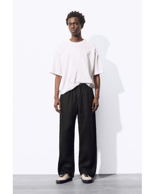 Pull&Bear White 100% Linen Jogger Trousers for men