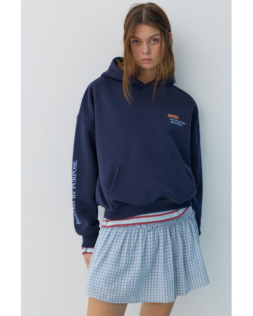 Pull&Bear Blue Graphic Print Hoodie