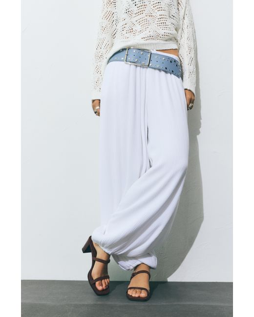Pull&Bear White Leather Heeled Sandals With Buckle