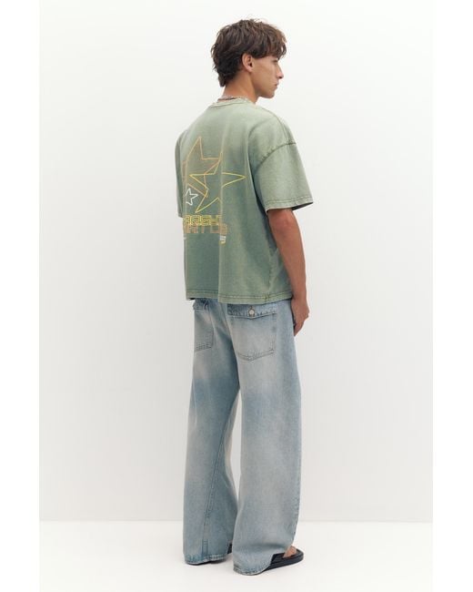 Pull&Bear Green Star Graphic T-Shirt for men