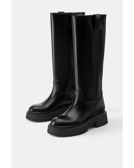 Pull&Bear Black Flat Knee-High Boots