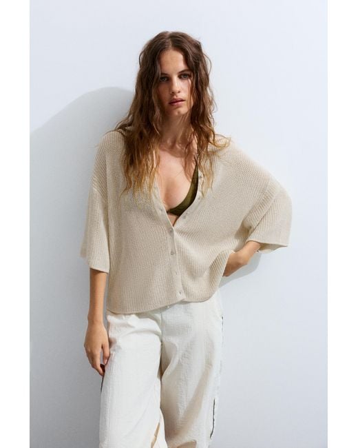 Pull&Bear Natural Short Sleeve Buttoned Cardigan