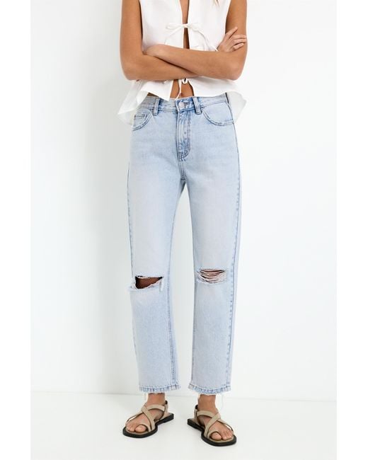 Pull&Bear Blue Ripped Mom Jeans