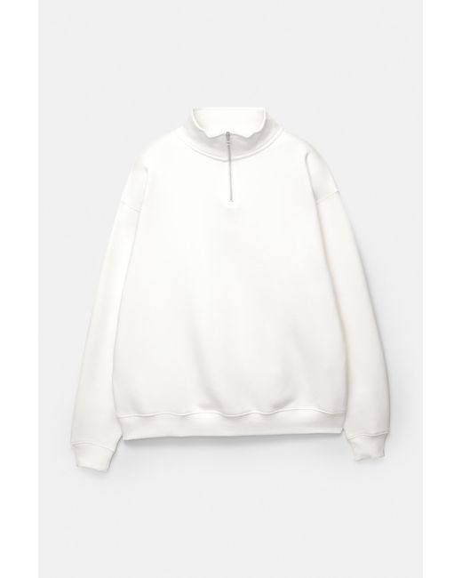Pull&Bear White Basic Quarter-Zip Sweatshirt for men