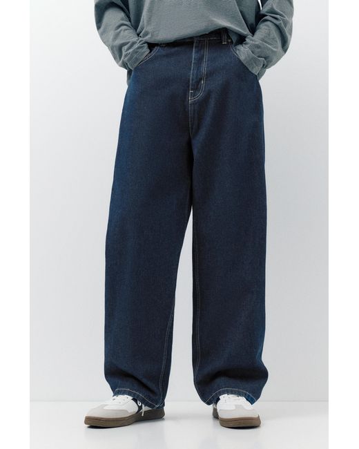 Pull&Bear Blue Relaxed Fit Baggy Jeans for men