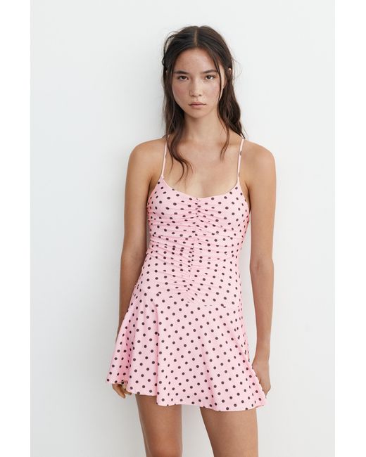 Pull&Bear Pink Short Strappy Gathered Dress