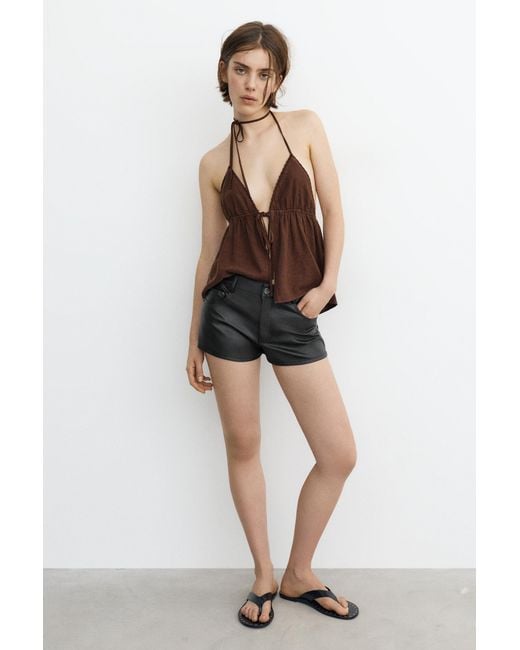 Pull&Bear Black Studded Low-Rise Leather Effect Shorts