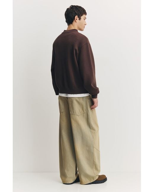 Pull&Bear Brown Embroidered Varsity Jacket for men