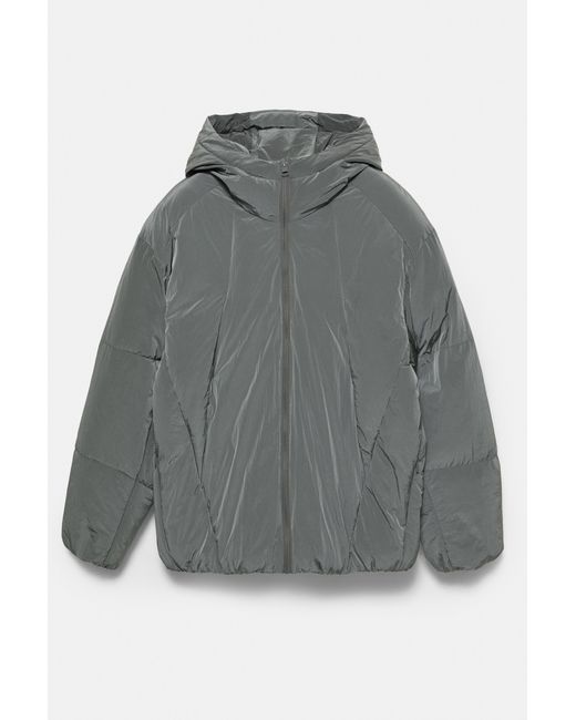 Pull&Bear Gray Padded Jacket With Cut-Out Details for men