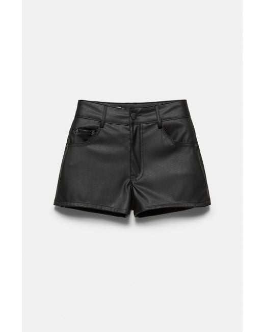 Pull&Bear Black Studded Low-Rise Leather Effect Shorts