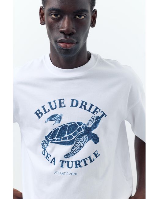 Pull&Bear Blue Turtle T-Shirt for men