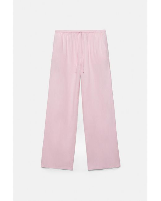 Pull&Bear Soepelvallende Broek Met Linnen in het Multicolor