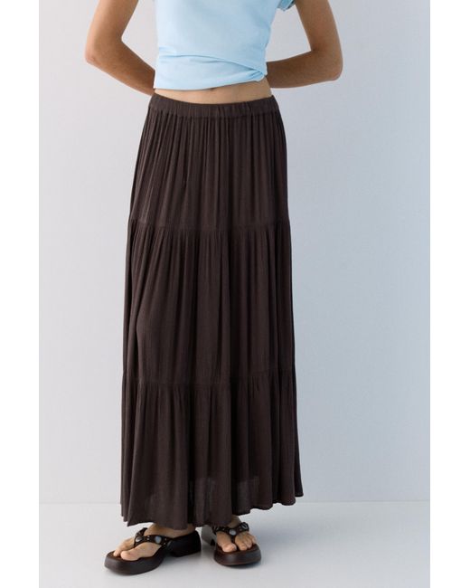 Pull&Bear Brown Flowy Paneled Midi Skirt