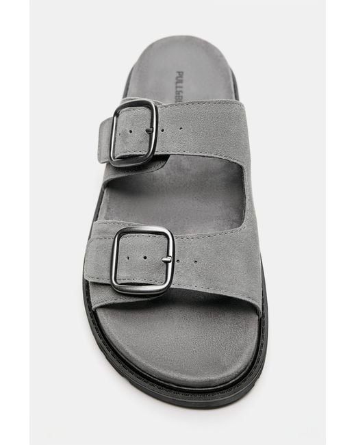 Pull&Bear White Leather Buckle Sandals for men